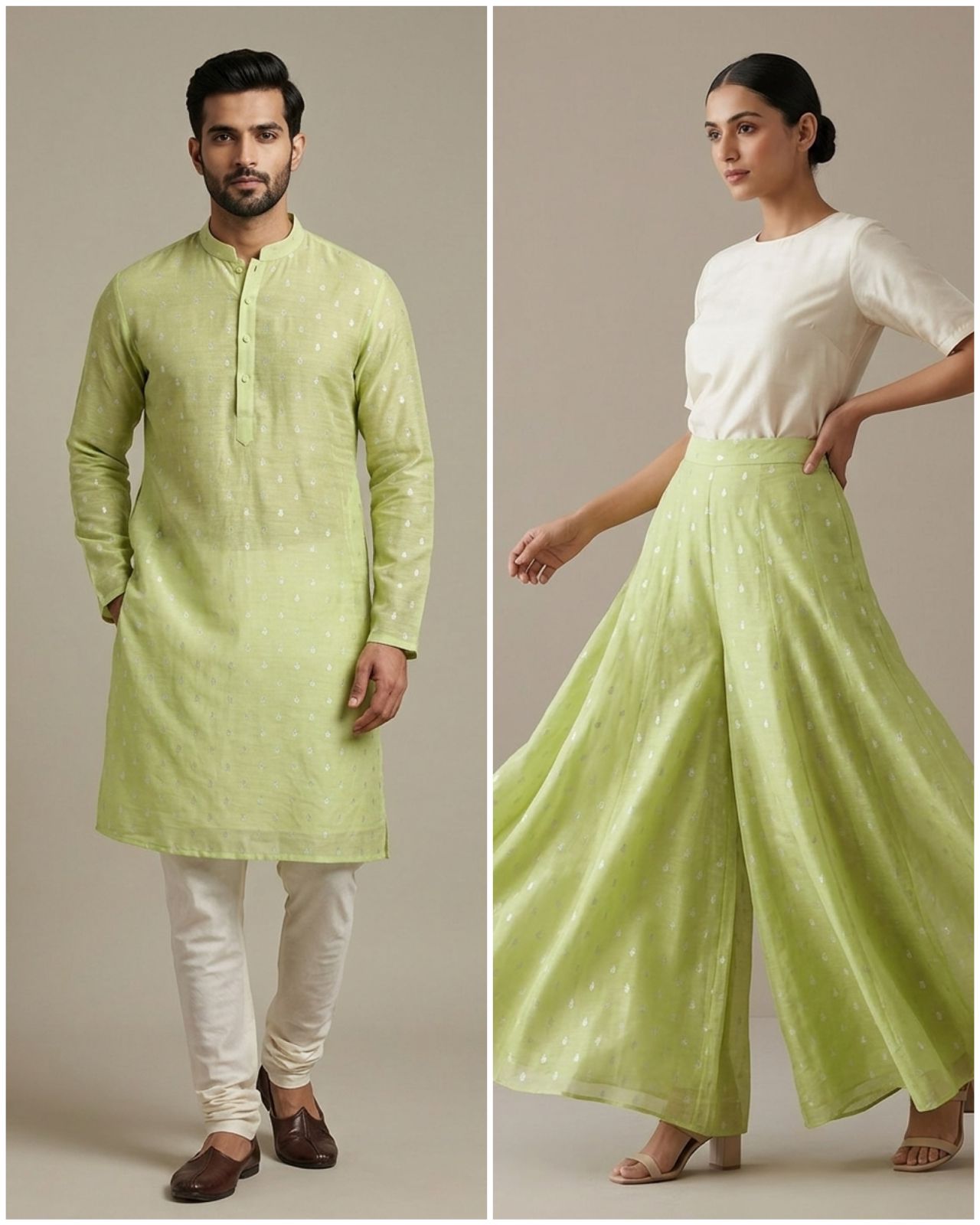 pista green Pure Mul Fabric With Silver Zari