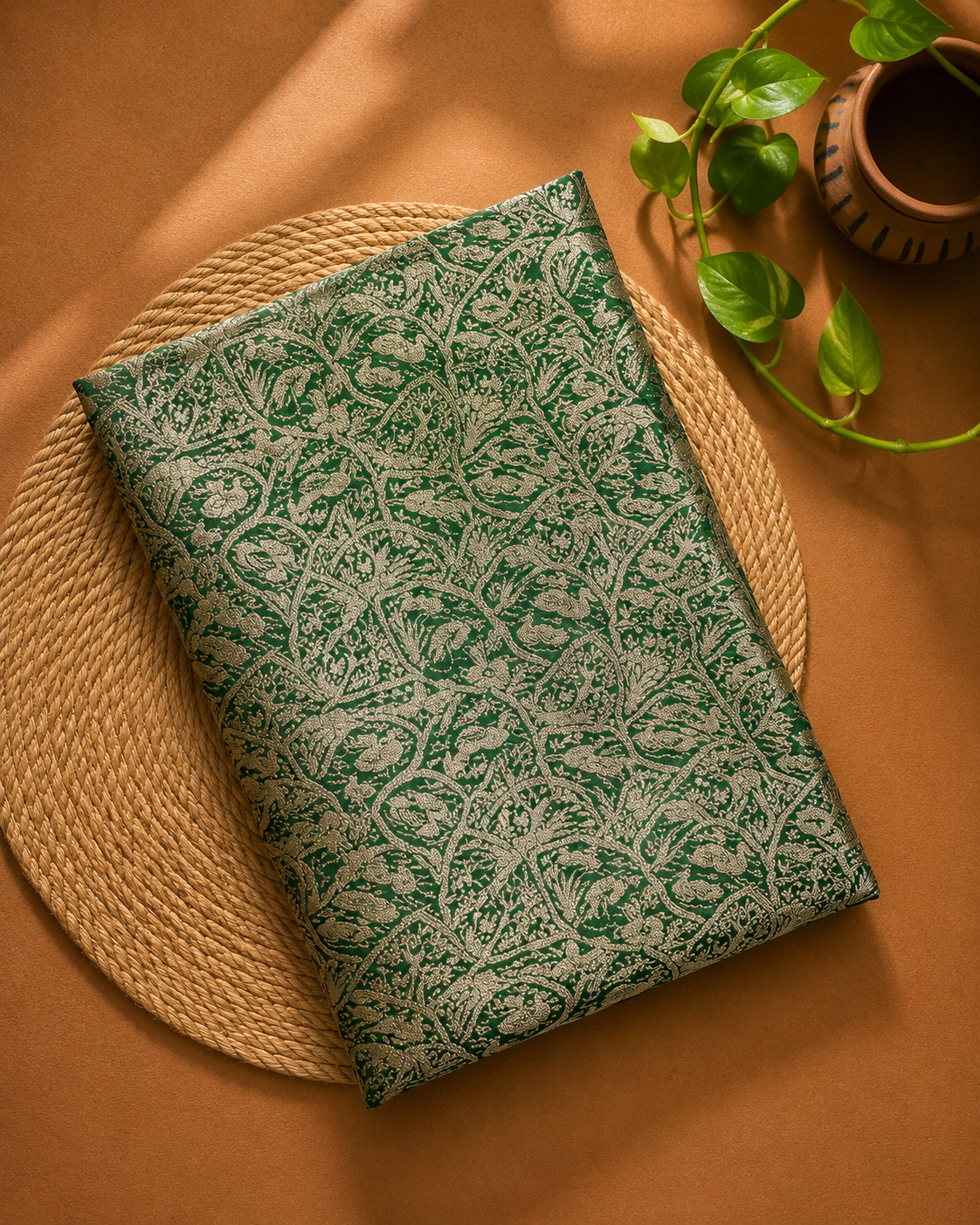 Bottle Green  Brocade Katan Silk Handloom Fabric