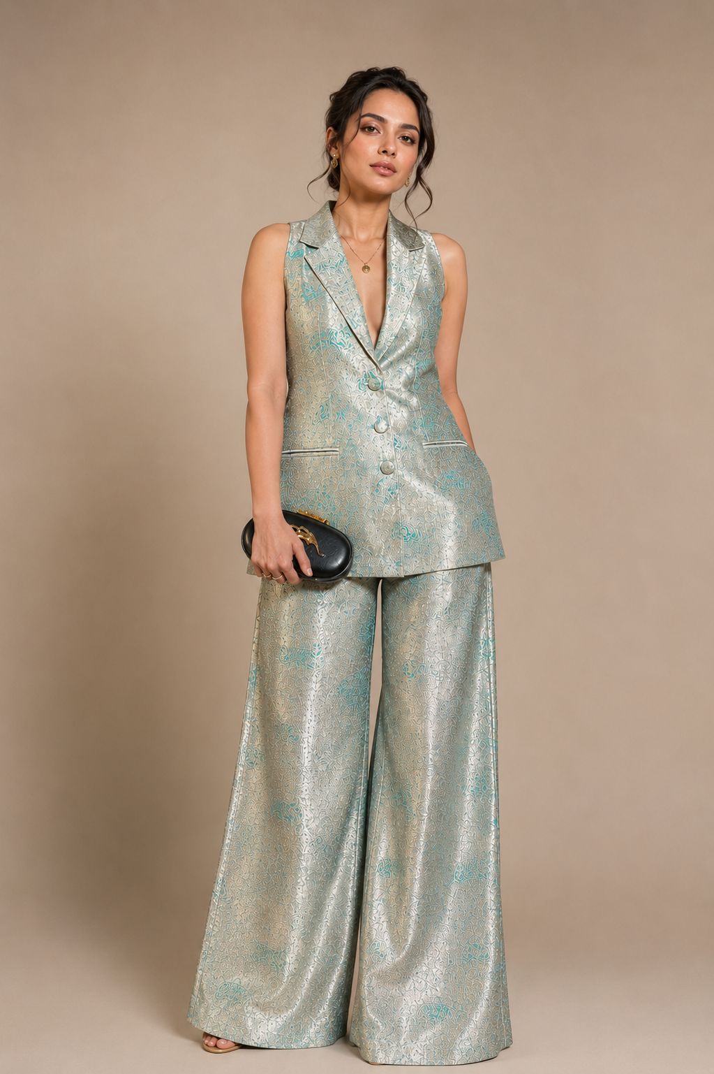 Aqua Mist Brocade Katan Silk Handloom Fabric
