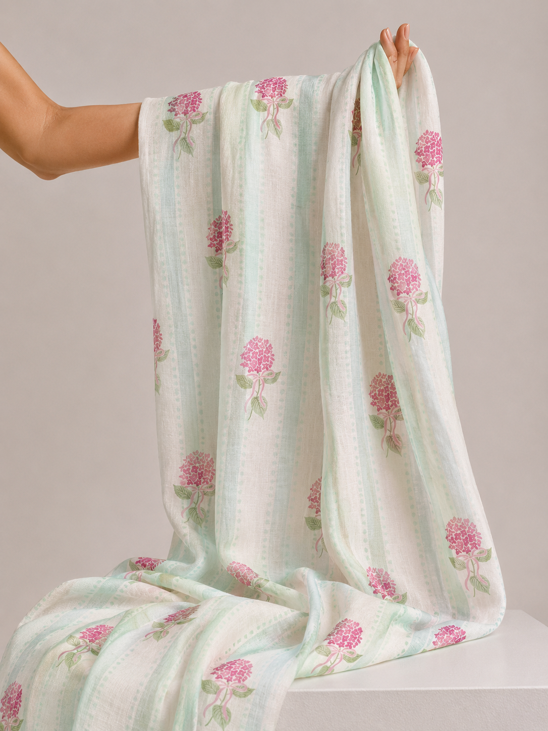 Ivory & Mint Green Floral Mul Prints Fabric