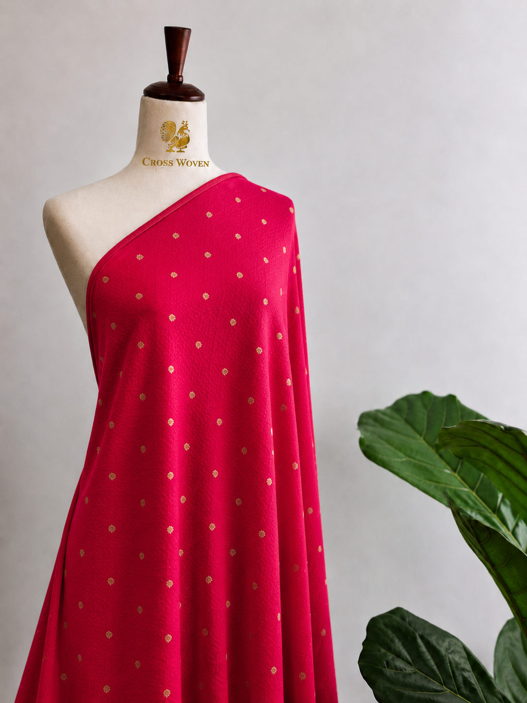 Rani Pink Soft Silk Fabric with Textured Weave & Gold Zari Bootis