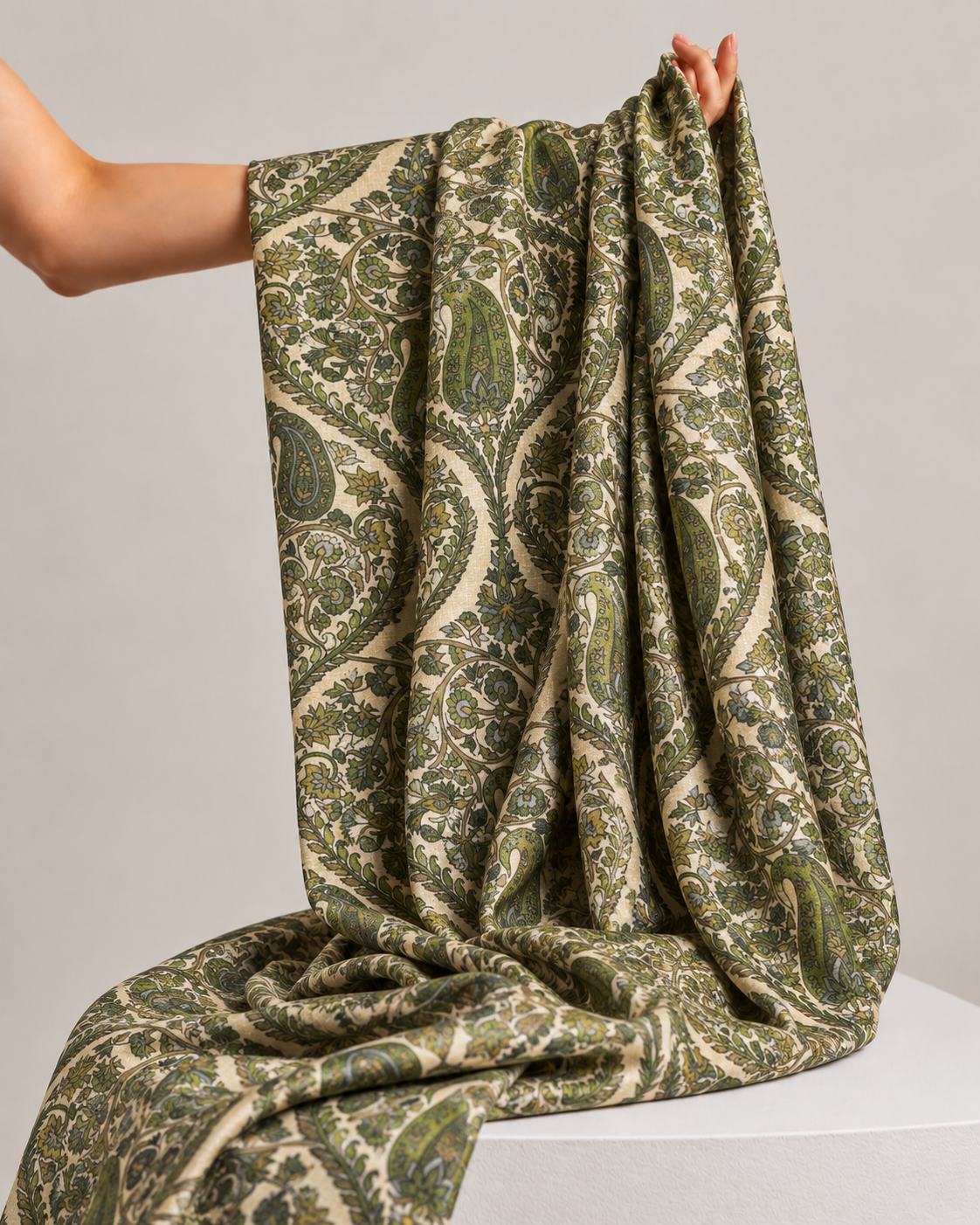 Ivory Tussar Kalamkari Printed Fabric