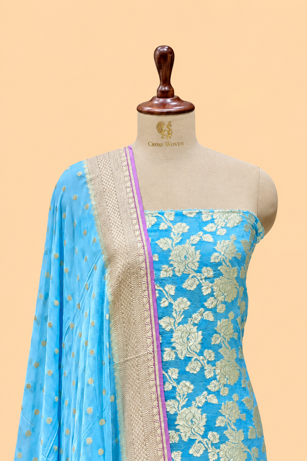 Sky Blue Pure Georgette Suit Set with Contrast Border Dupatta