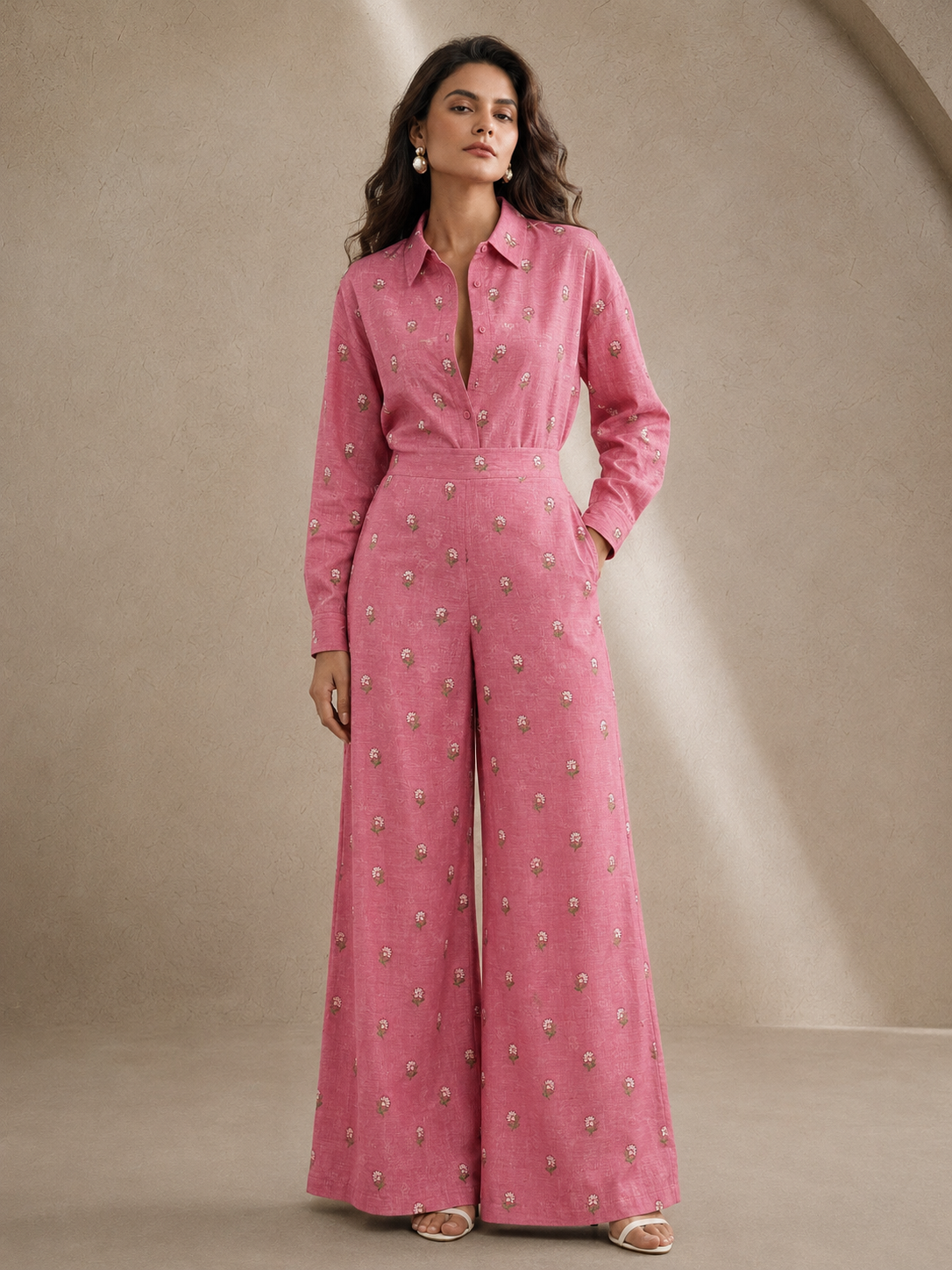 Pink Mul Fabric with Floral Embroidery