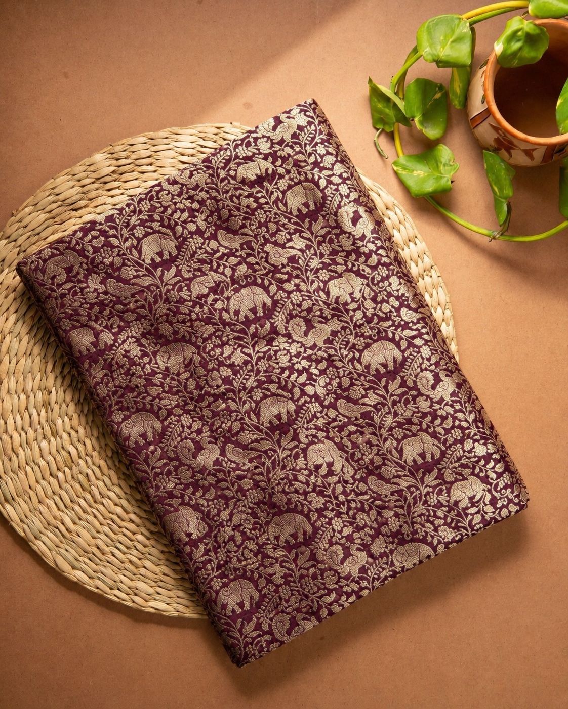 Deep Magenta Shikargah Katan Silk Handloom Fabric