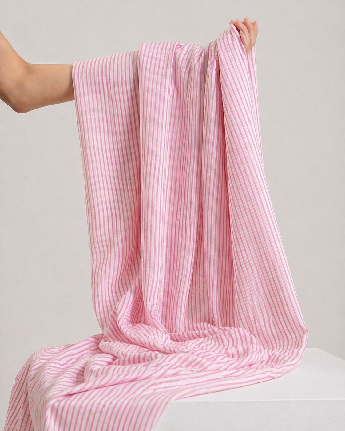 Pink Striped Print Mul Cotton Fabric