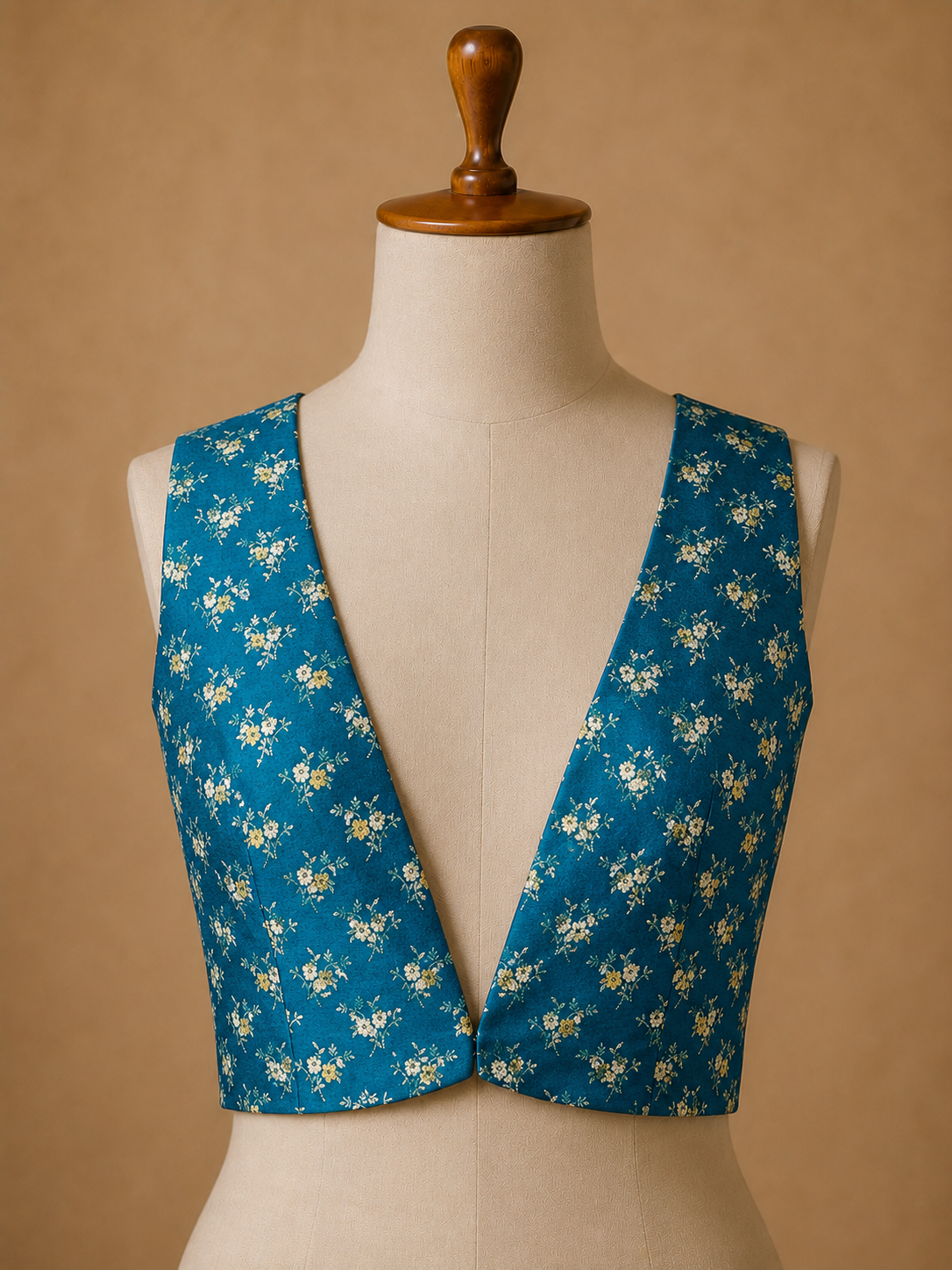 Teal Blue Semi Katan Silk Allover Floral Bootis Blouse Piece
