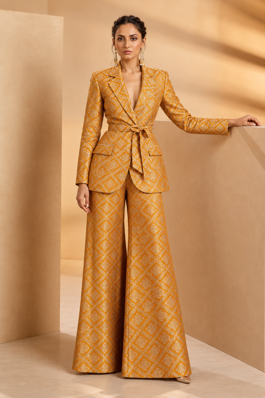 Mustard Yellow Banarasi Brocade Pure Katan Silk Fabric