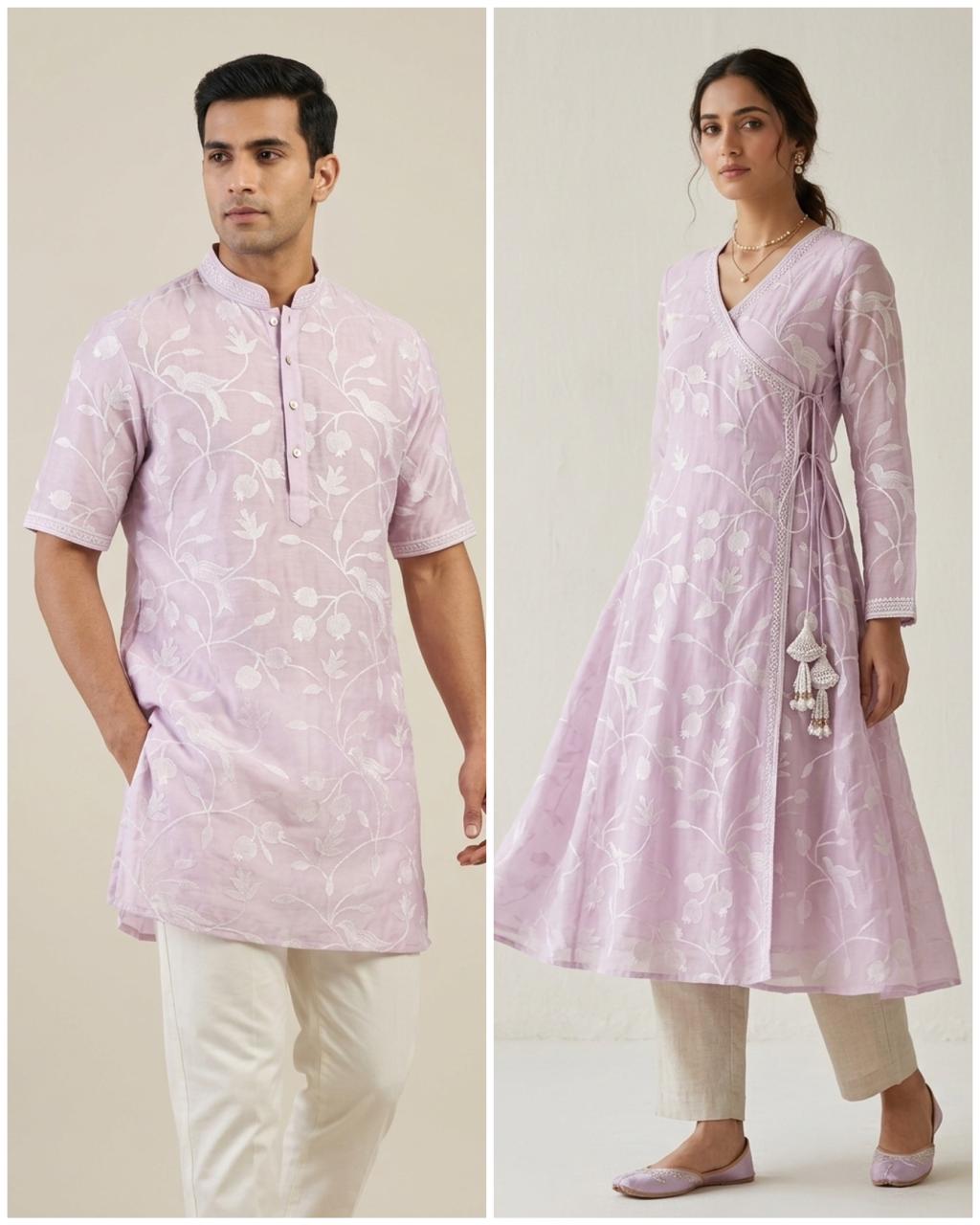Lavender Mul Fabric With Embroidery