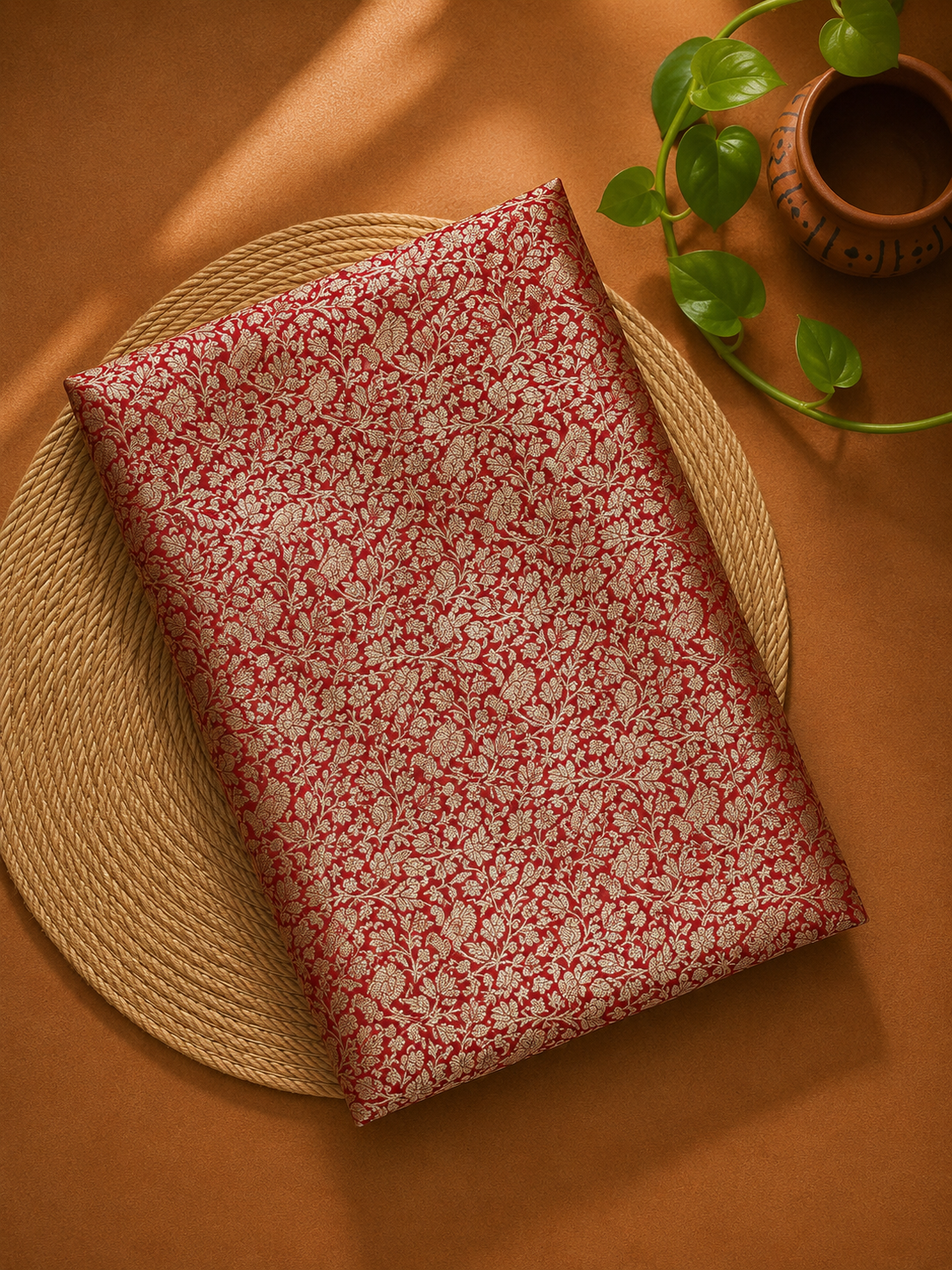 Rani Pink Shikarghah Katan Silk Handloom Fabric
