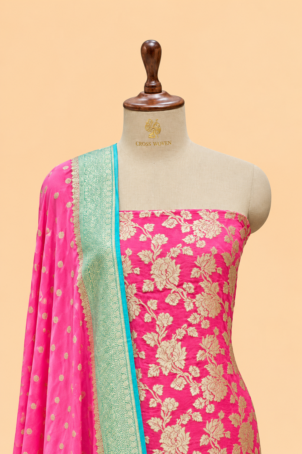 Pink Pure Georgette Suit Set with Contrast Border Dupatta