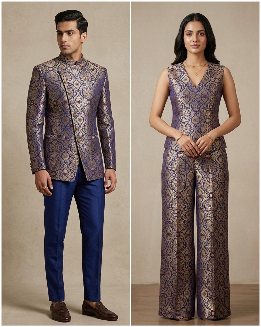 Deep Blue Meenakari Brocade Katan Silk Handloom Fabric