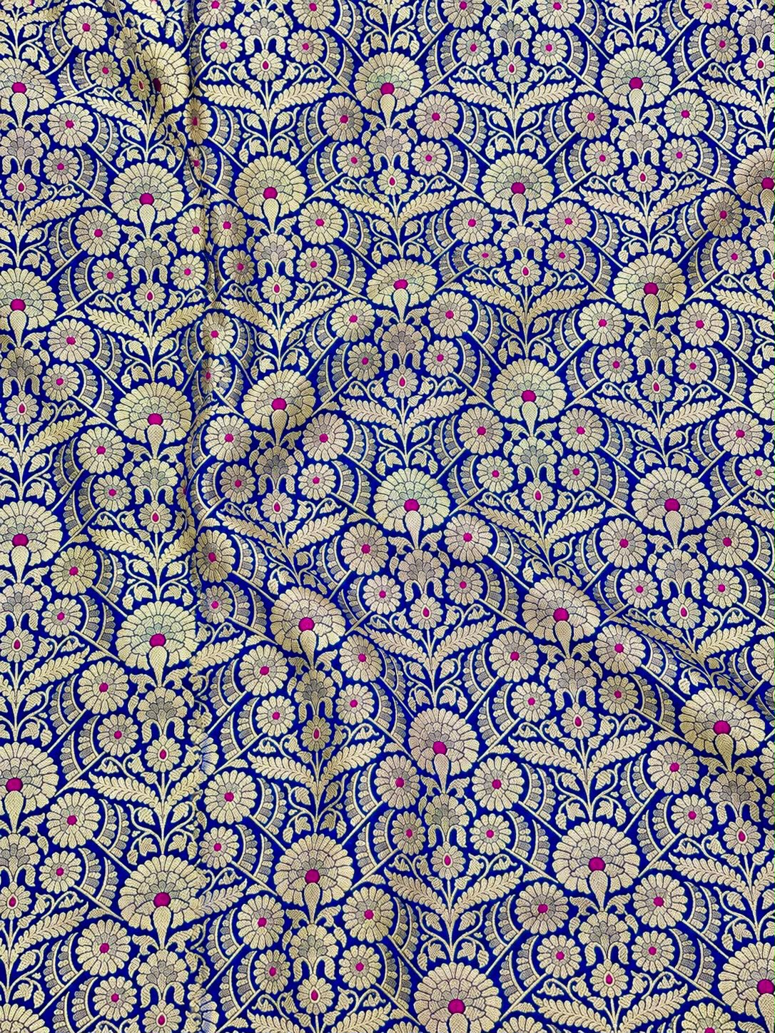 Royal Blue Pure Katan Silk Allover Meenakari Jaal Fabric