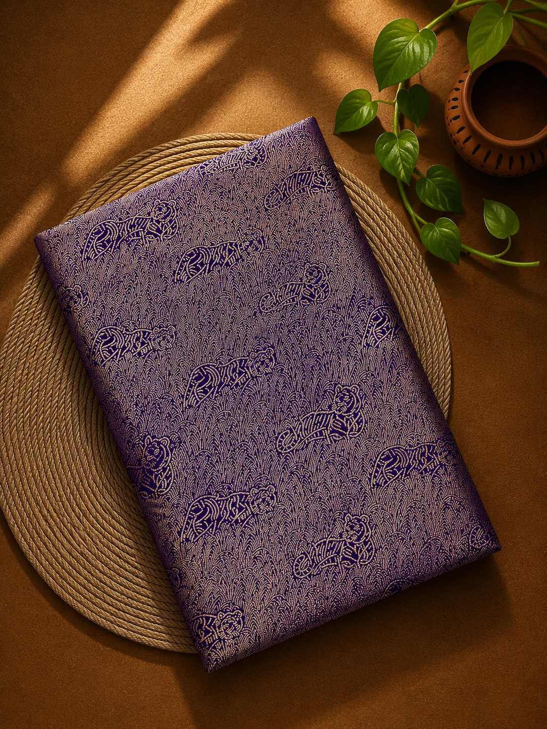 Purple Brocade Katan Silk Handloom Fabric