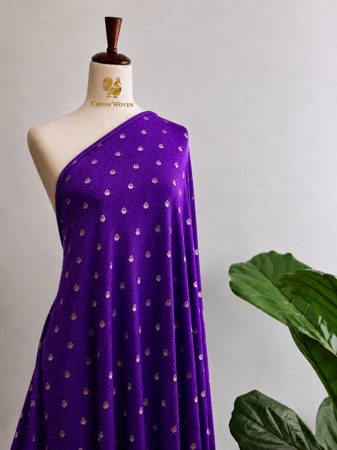 Royal Purple Soft Silk Fabric with Meenakari Zari Floral Bootis