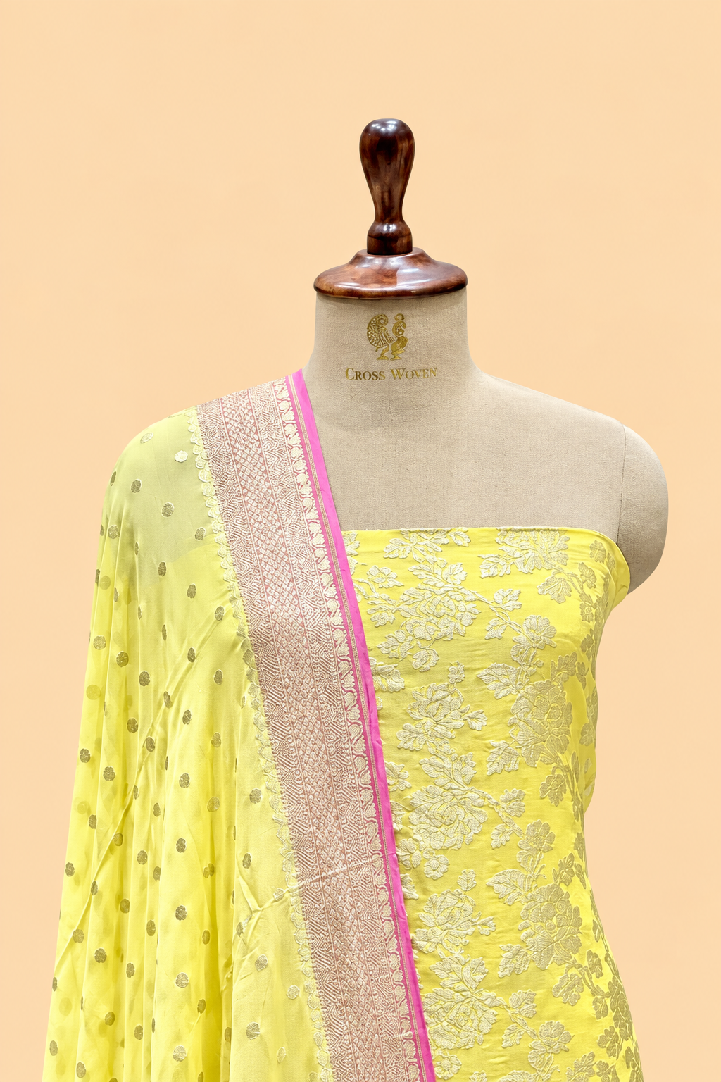 Yellow Pure Georgette Suit Set with Contrast Border Dupatta