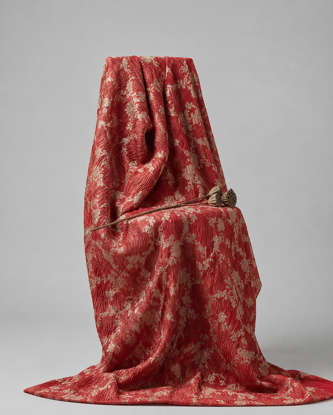 Red Floral Crush Tissue Silk Fabric