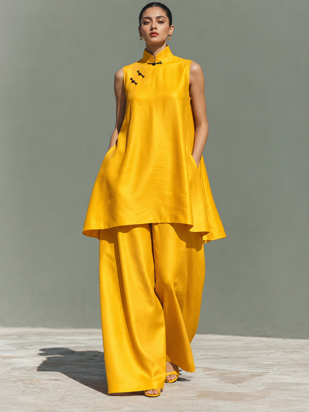 Yellow Plain Pure Chiniya Silk Fabric