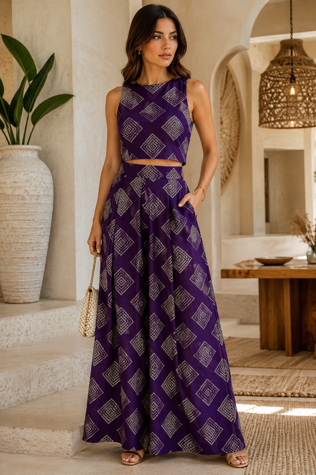 Deep Purple Mul Embroidered Fabric
