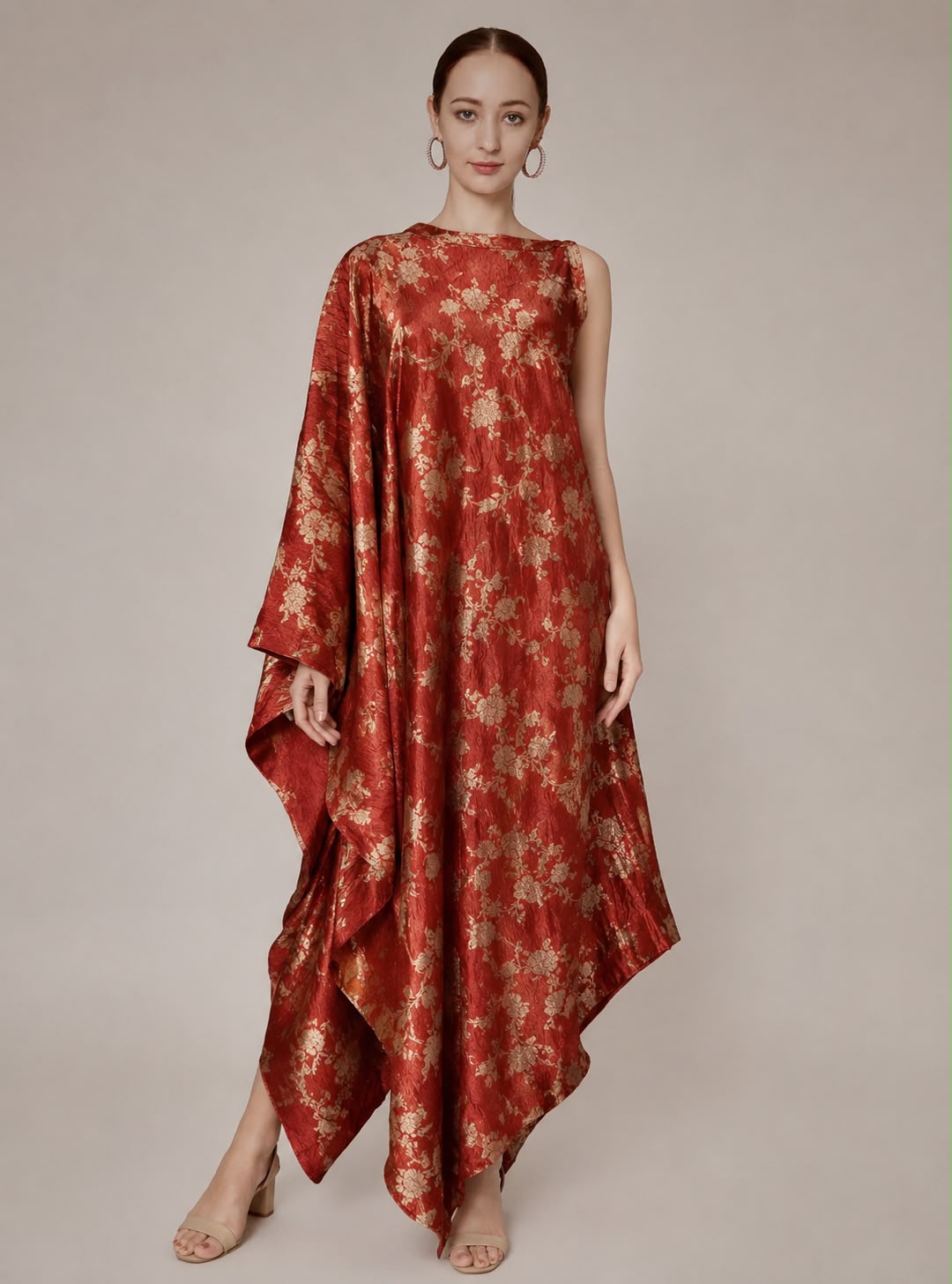 Red Floral Crush Tissue Silk Fabric