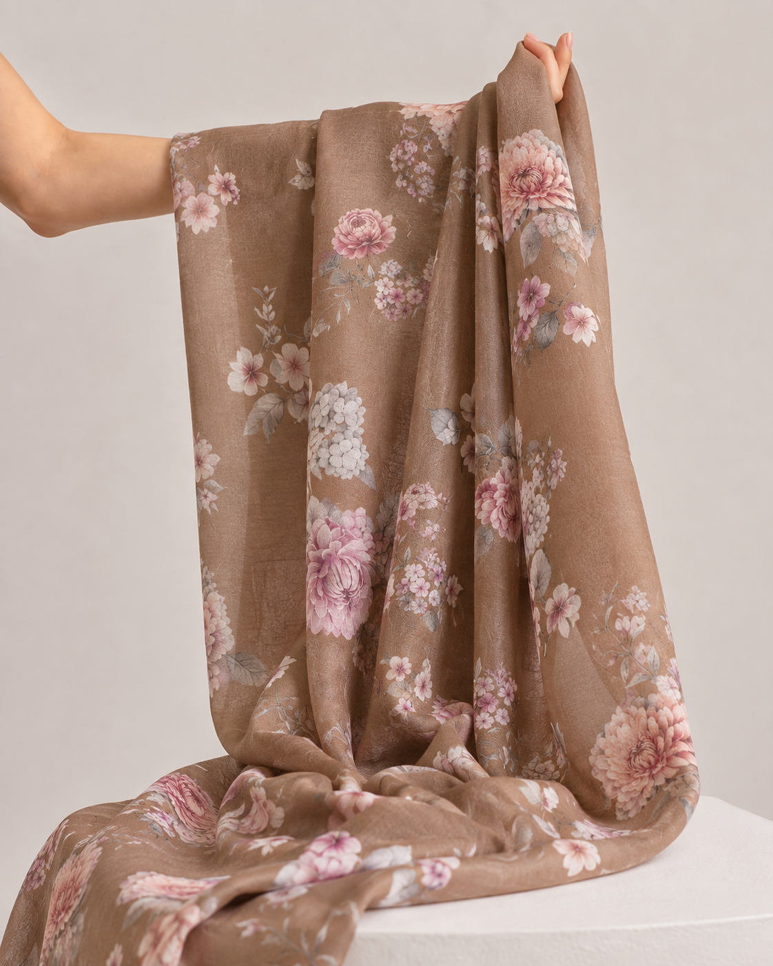 Cocoa Brown Printed Mul Fabric