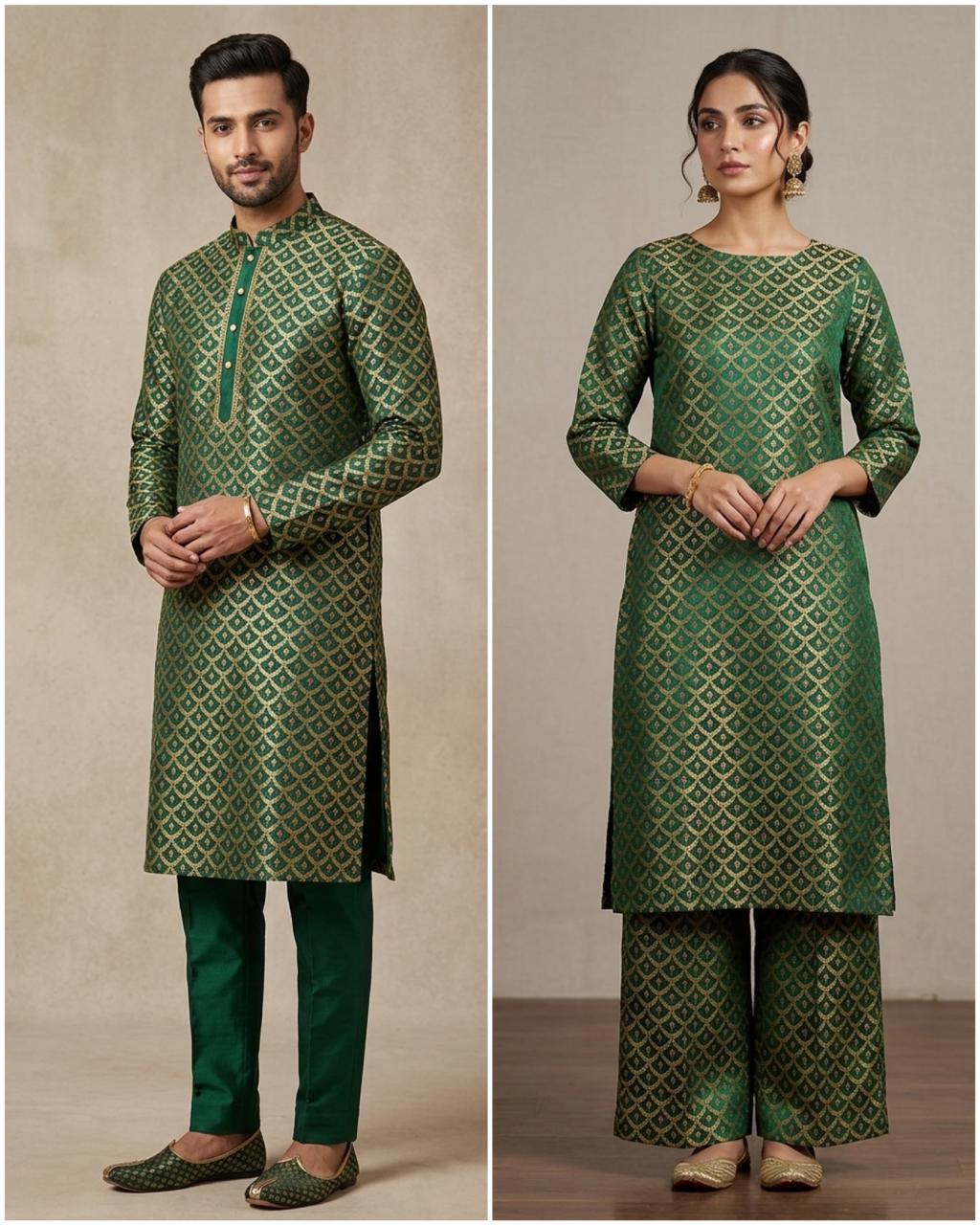 Deep Green Meenakari Brocade Katan Silk Handloom Fabric