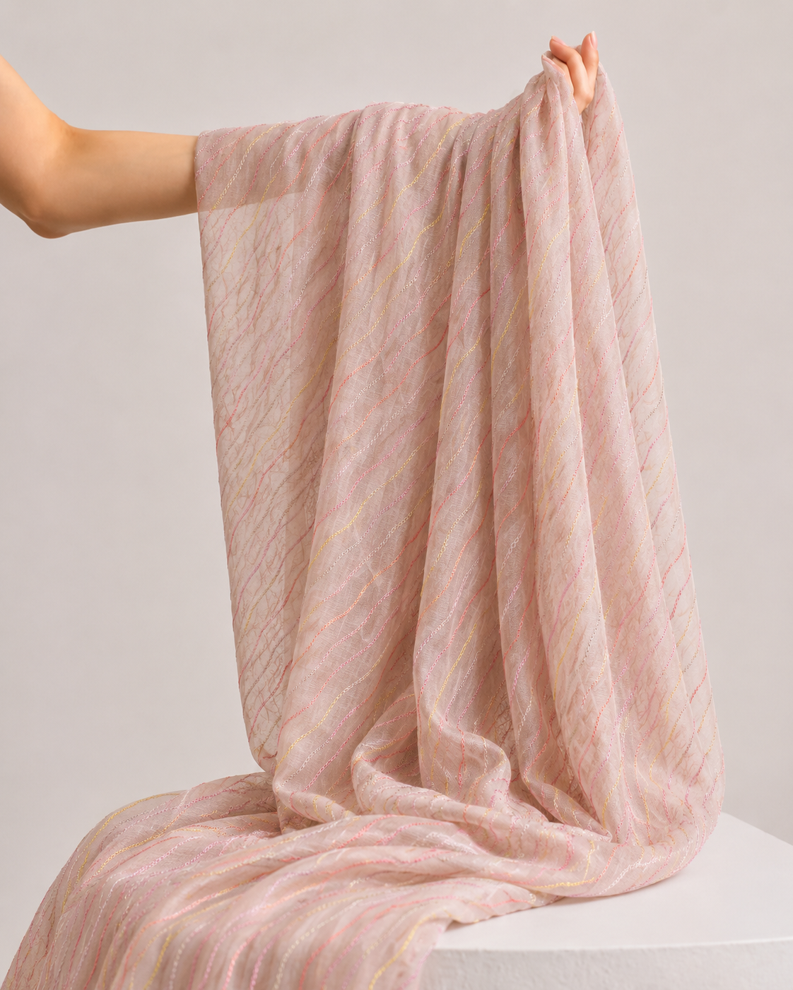 Dusty Pink Mul Embroidered Fabric