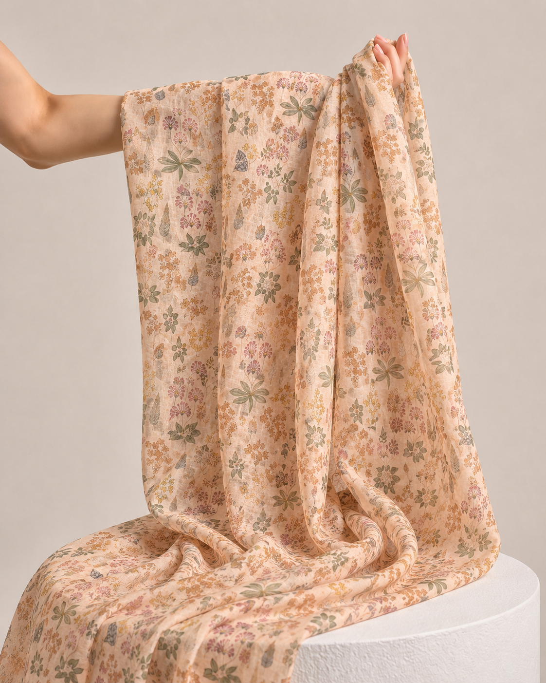 Powder Pink Mul Floral Prints Fabric