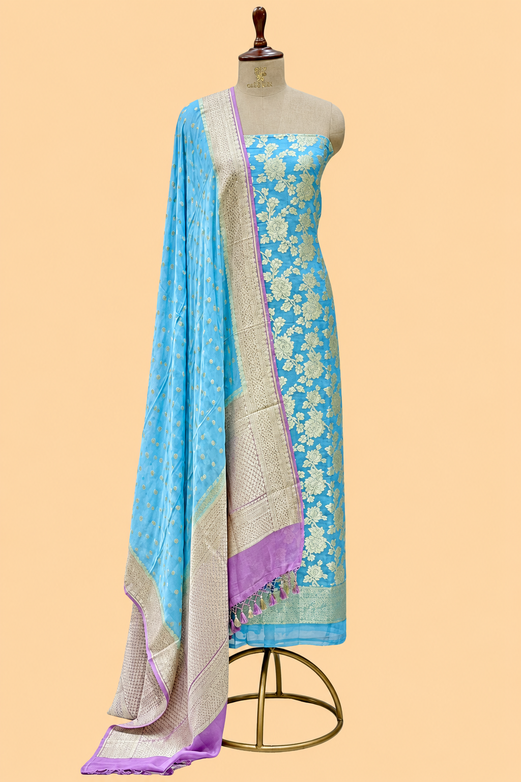 Sky Blue Pure Georgette Suit Set with Contrast Border Dupatta