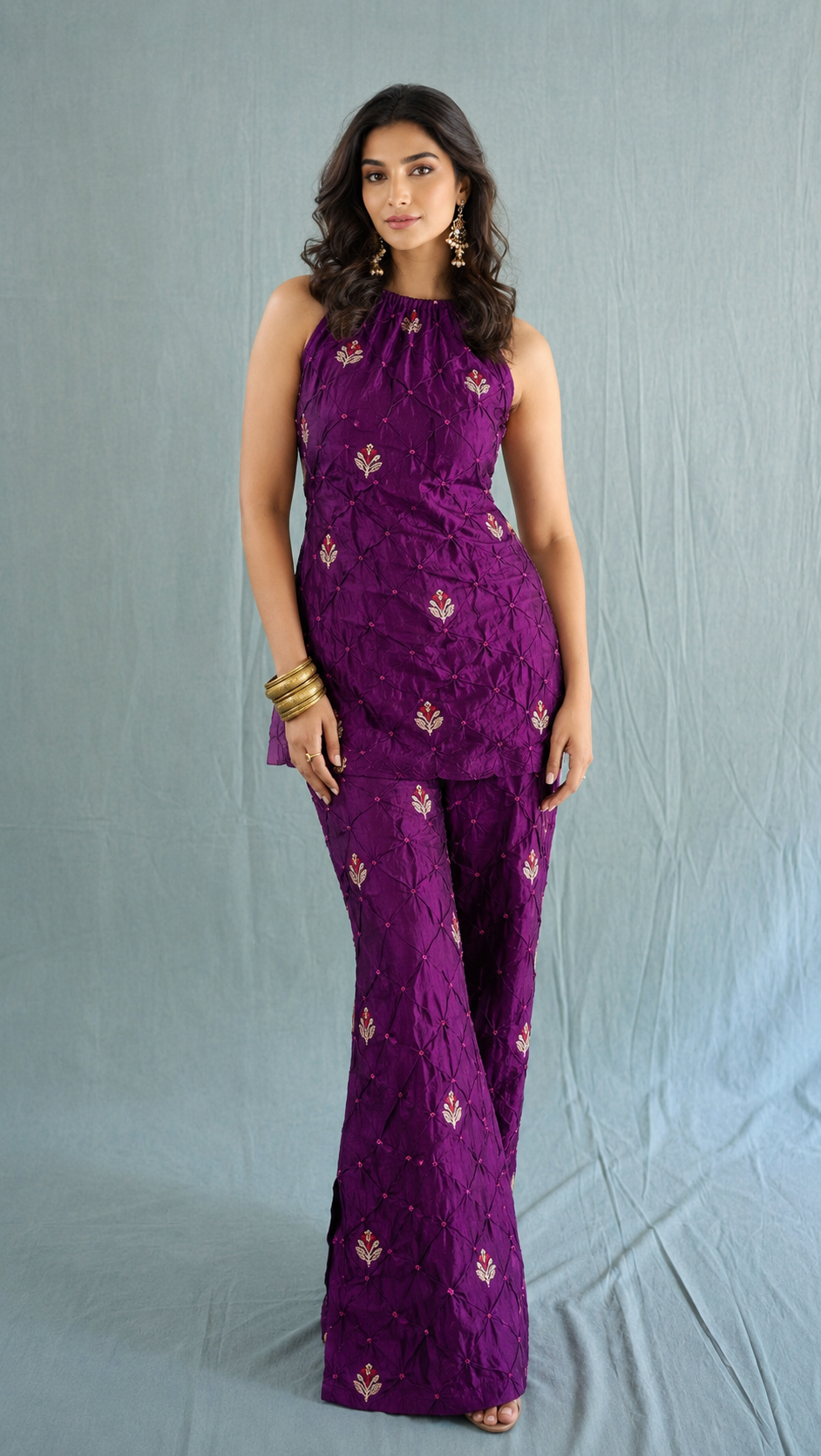 Deep Magenta Chiniya Silk Bandhani Fabric With Kadhwa Motif