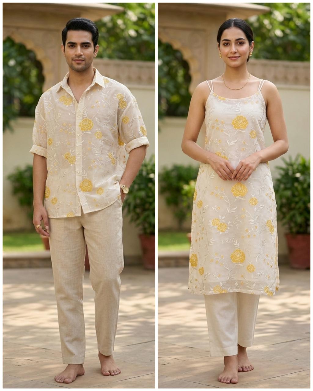 Mul Fabric With Yellow Appliqué Work