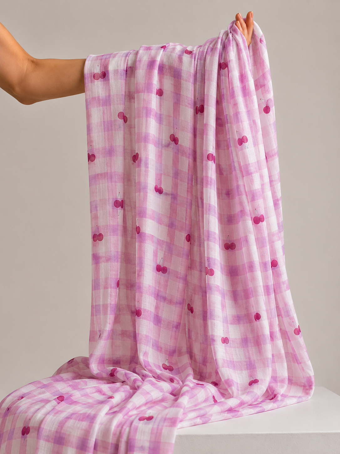Pink & Ivory Printed Mul Fabric