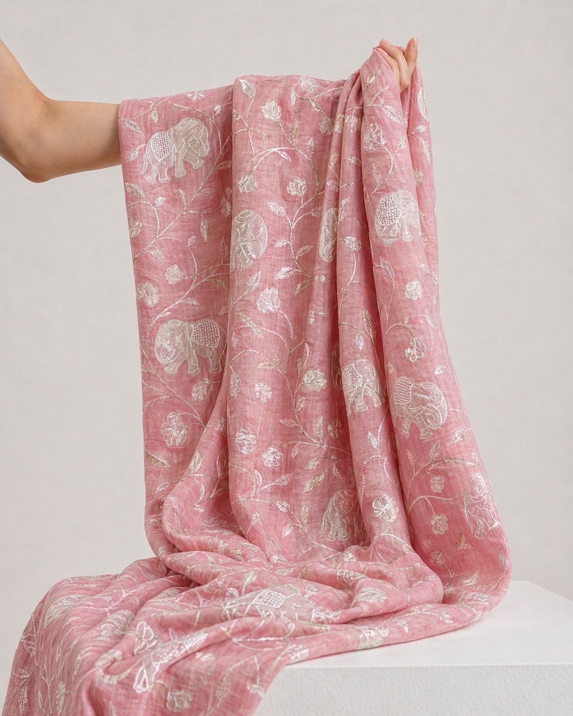 Dusty Pink Mul Fabric With Appliqué Work
