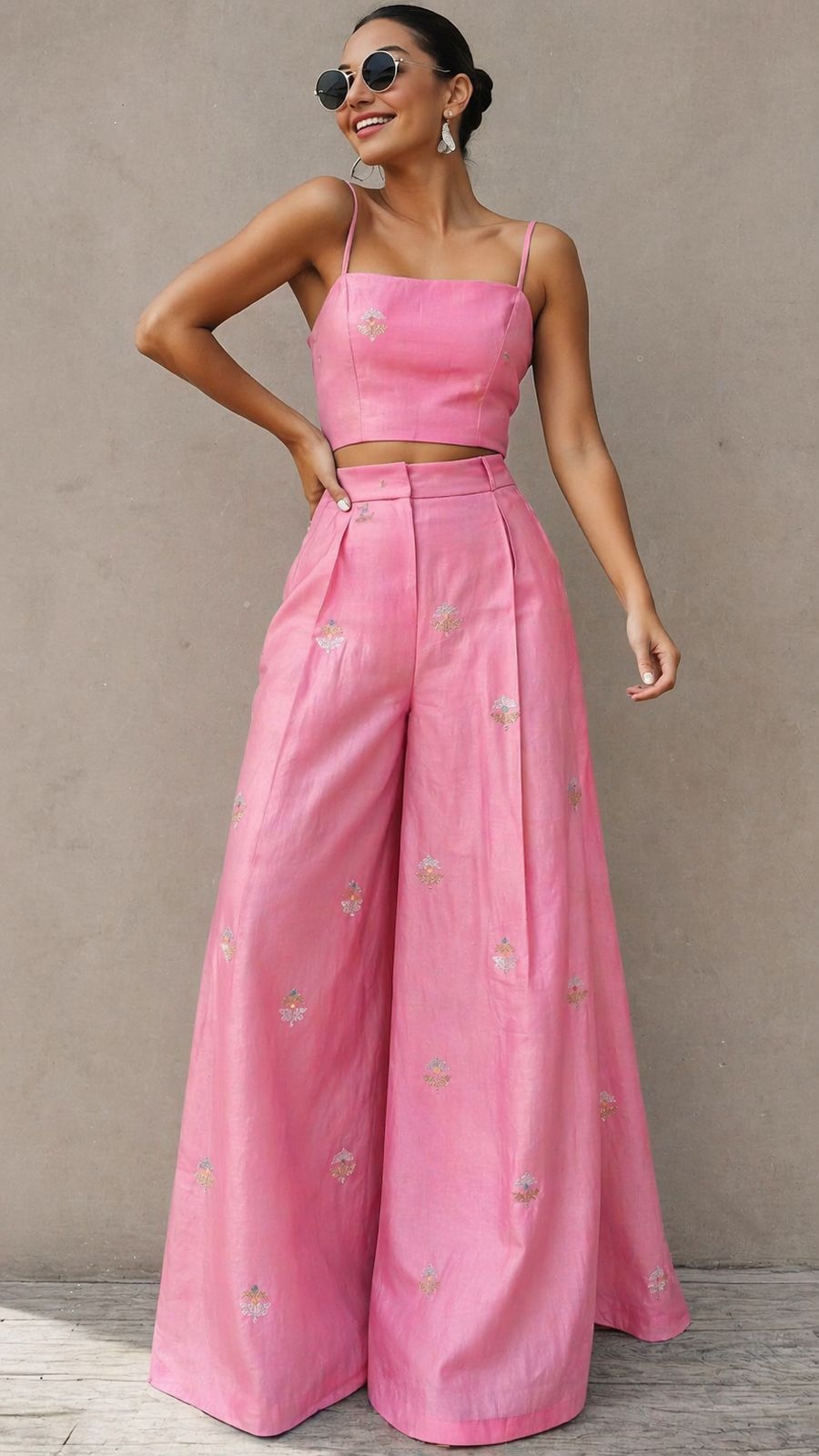 Soft Pink Premium Cotton Fabric With Floral Motif