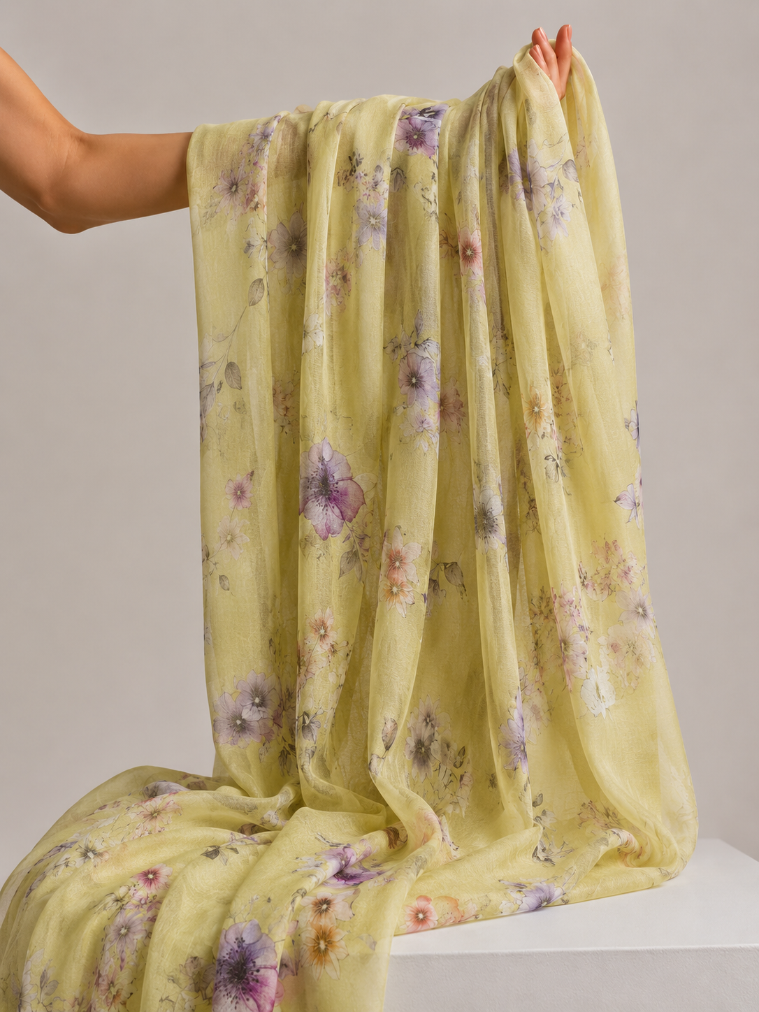 Pastel Yellow  Printed Mul Fabric