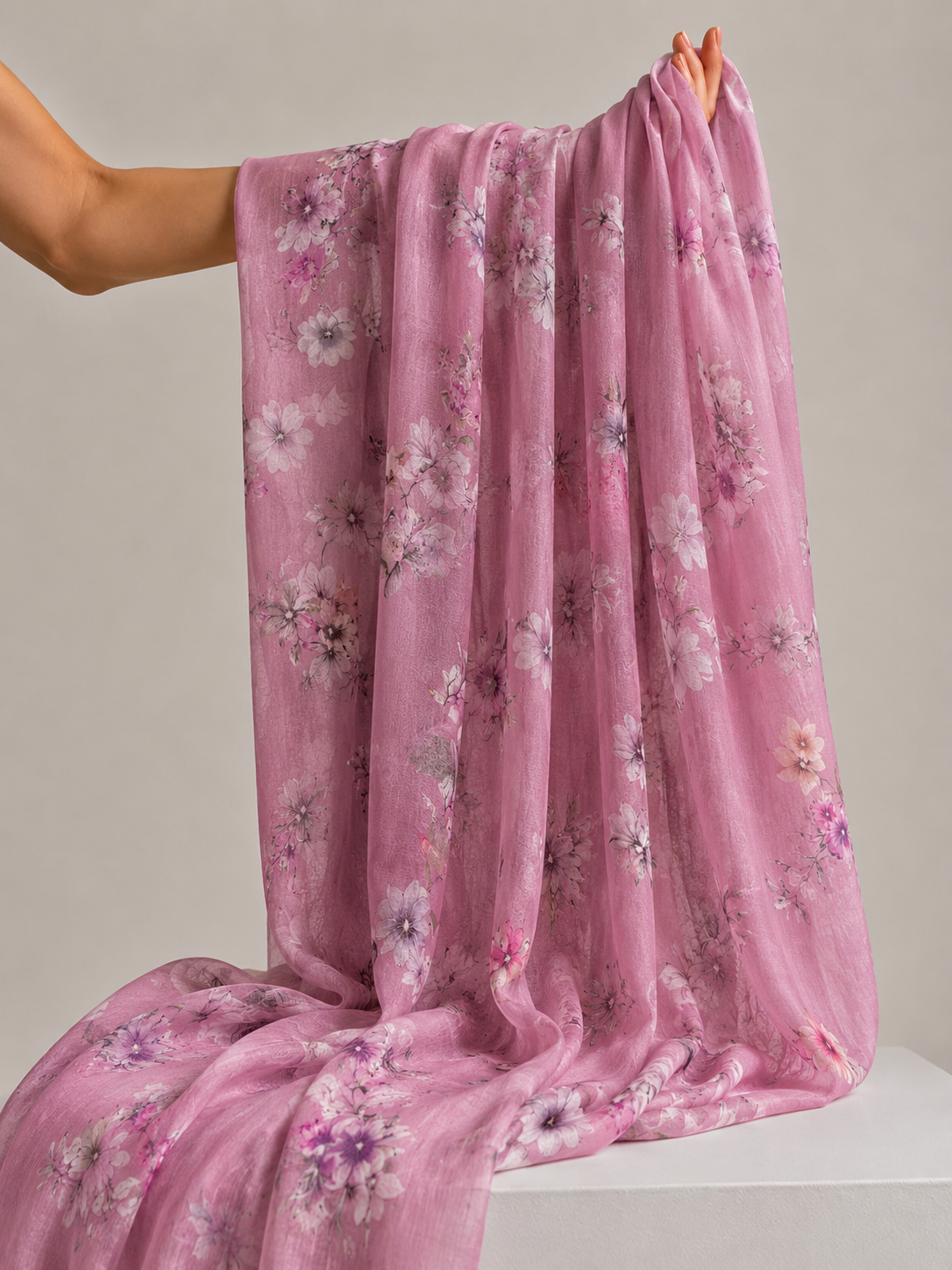 Dusty Rose Printed Mul Fabric