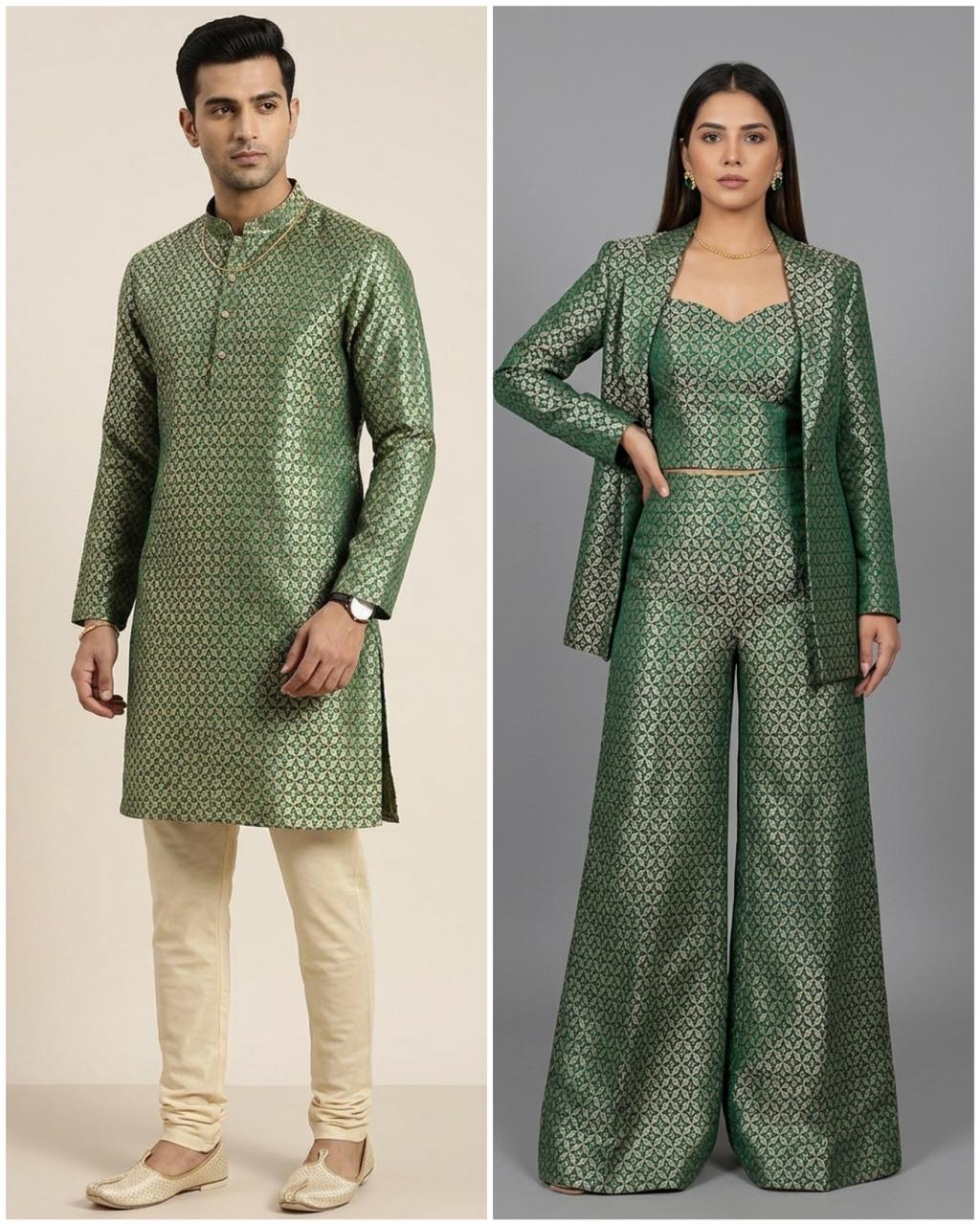 Deep Green Meenakari Brocade Katan Silk Handloom Fabric