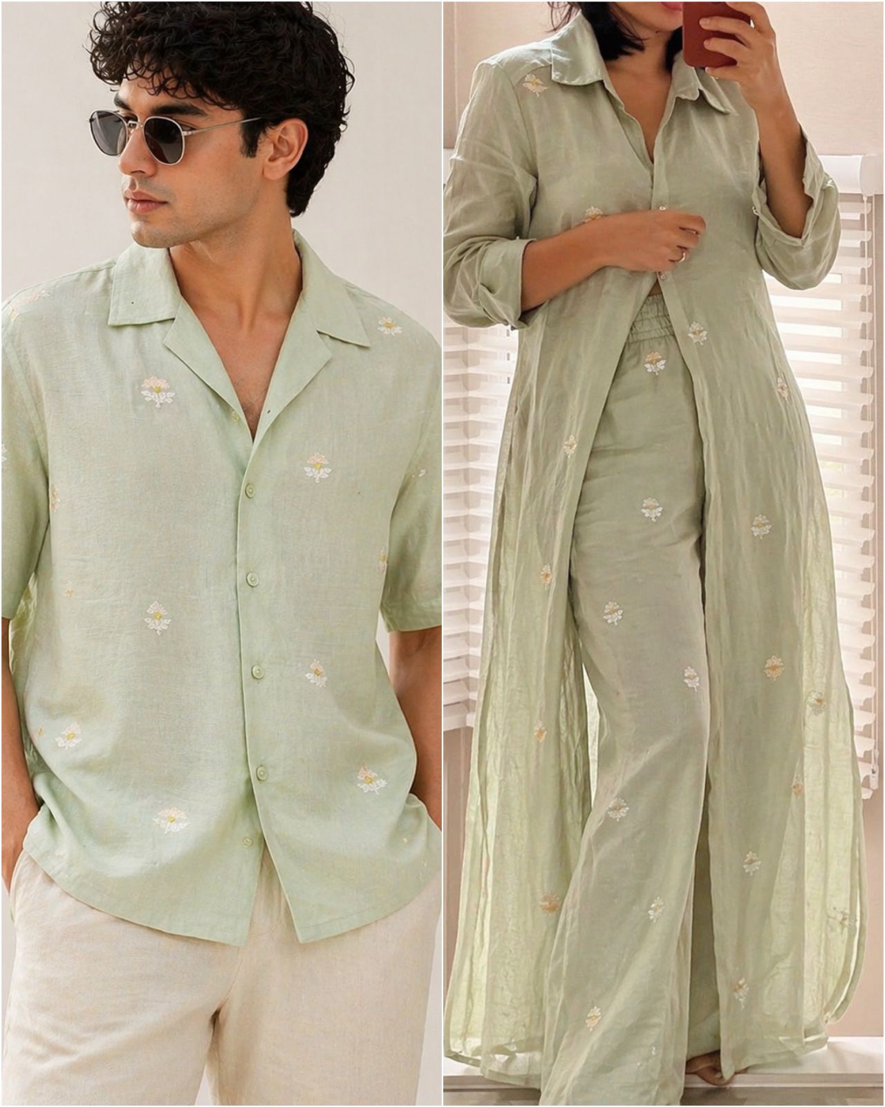 Pista Green Premium Cotton Fabric With Floral Motif