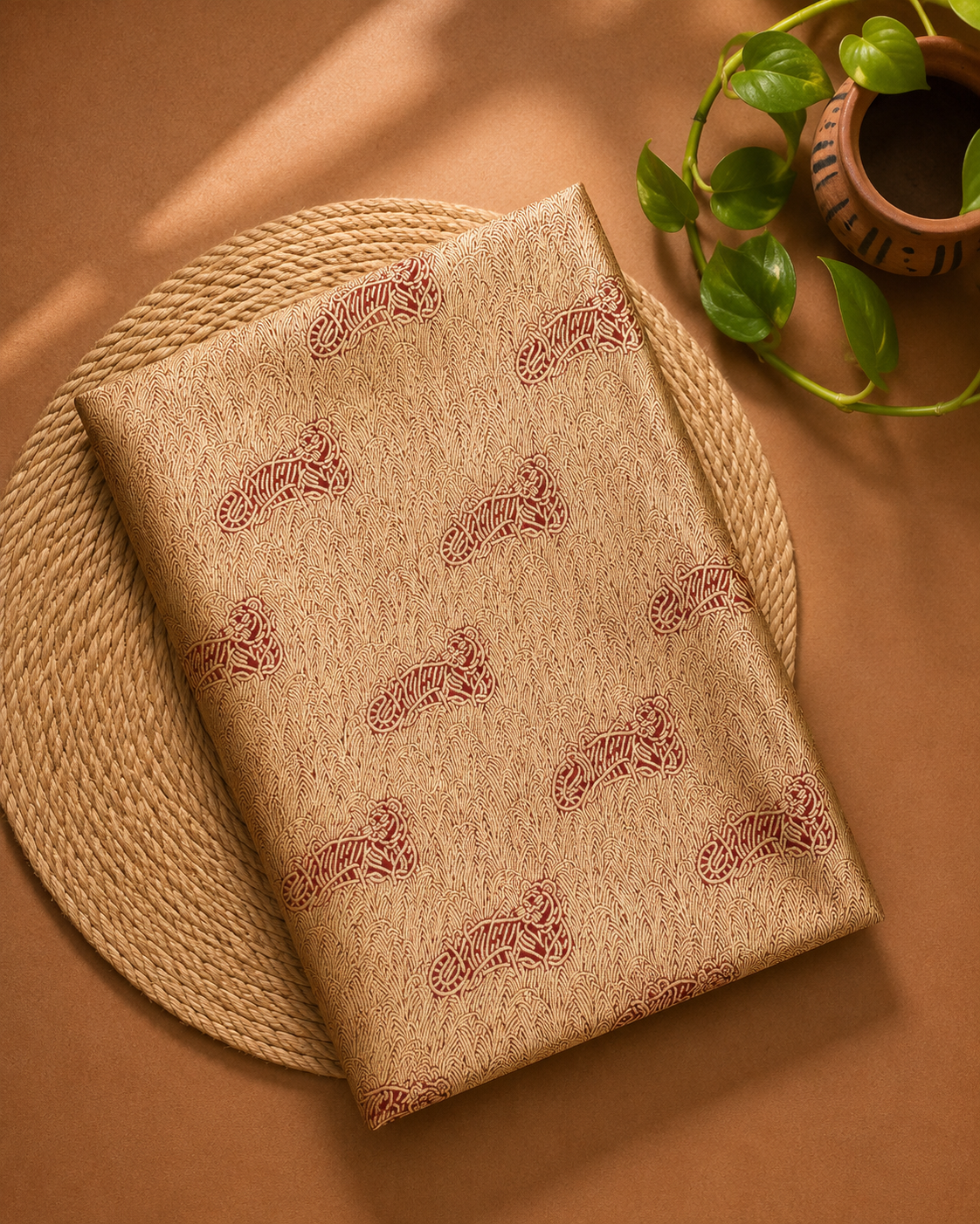Red Brocade Katan Silk Handloom Fabric
