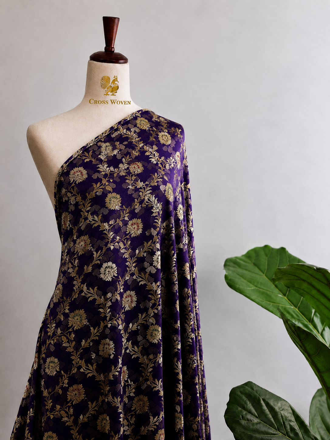 Royal Purple Soft Silk Fabric with Meenakari Zari Floral Vine Jaal