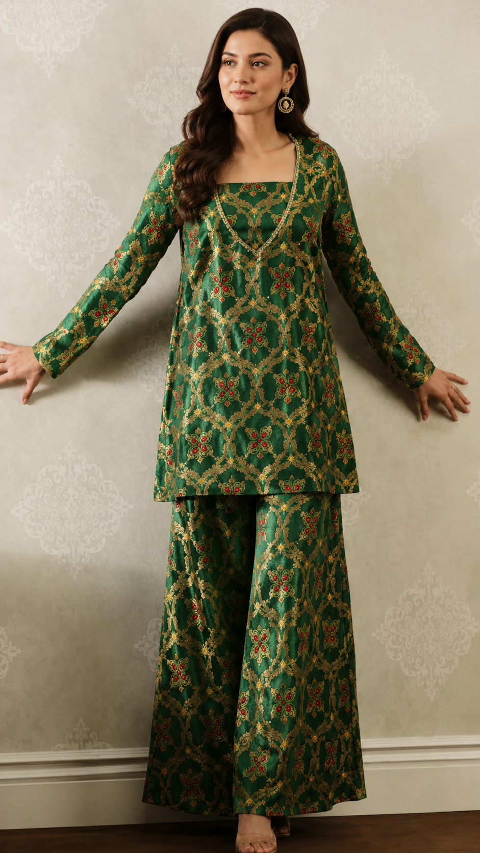 Emerald Green Pure Soft Silk Tissue Bandhani Fabric