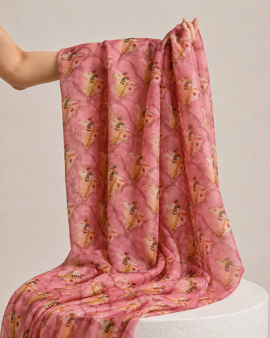 Rose Pink Mul Pichwai Prints Fabric