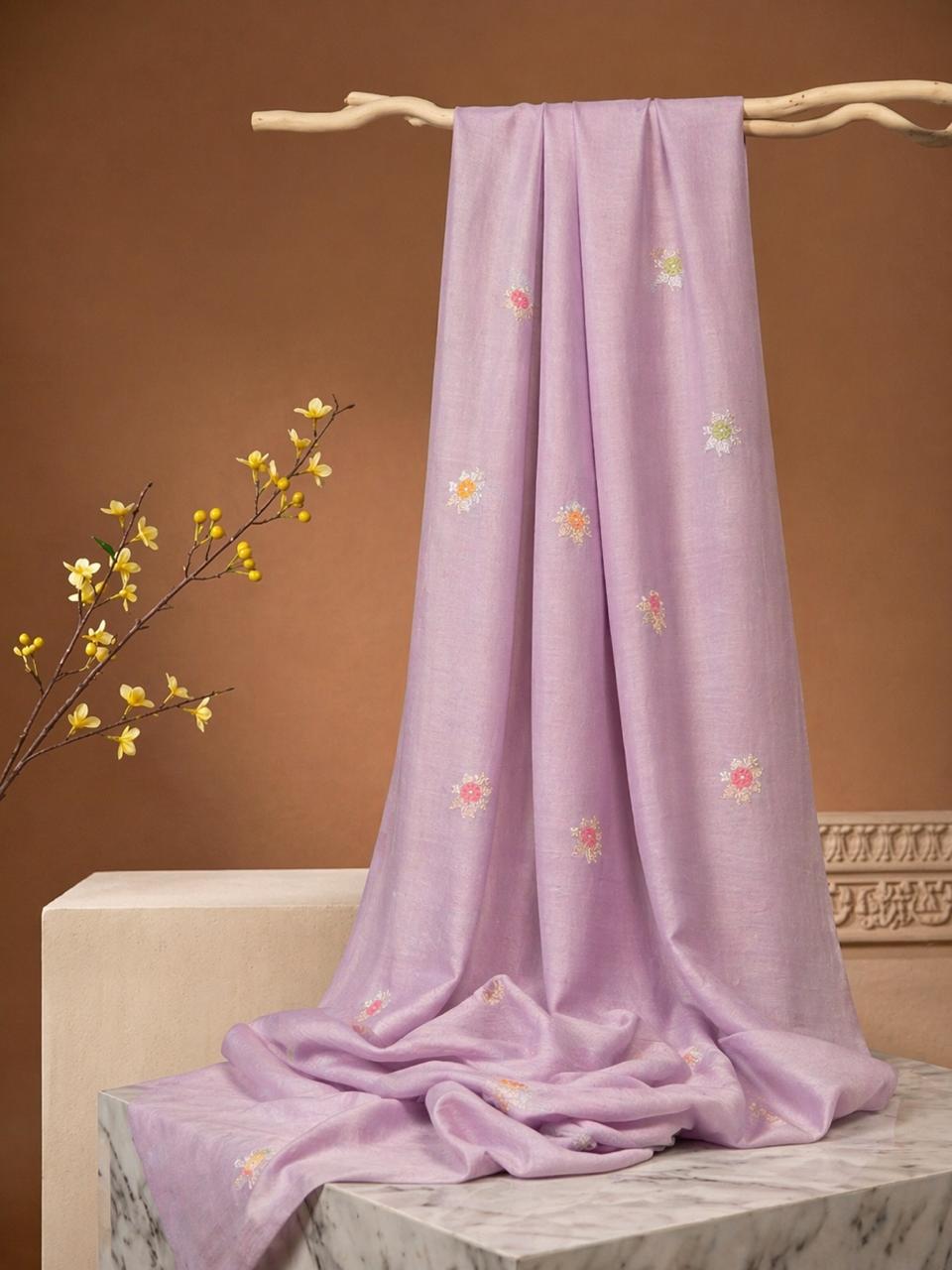 Soft Lavender Premium Cotton Fabric With Floral Motif