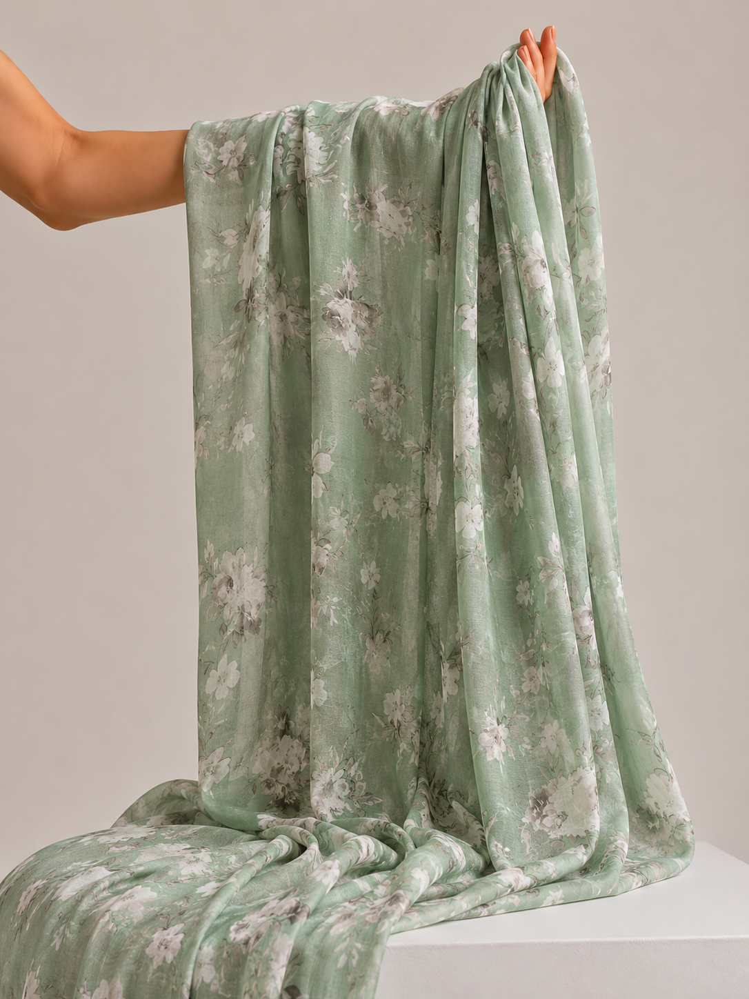 Mint Green Printed Mul Fabric
