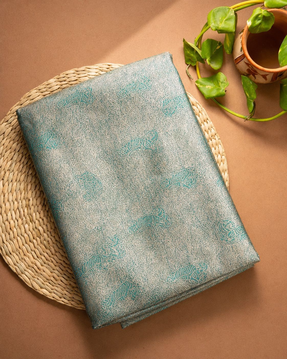 Aqua Mist Brocade Katan Silk Handloom Fabric
