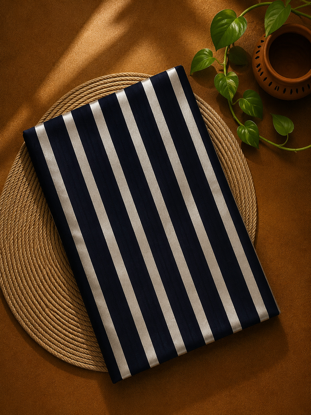 Black & Silver Pure Satin Silk Stripe Fabric