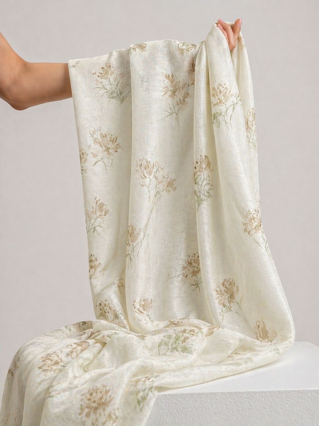 Brown Floral Printed Mul Cotton Fabric