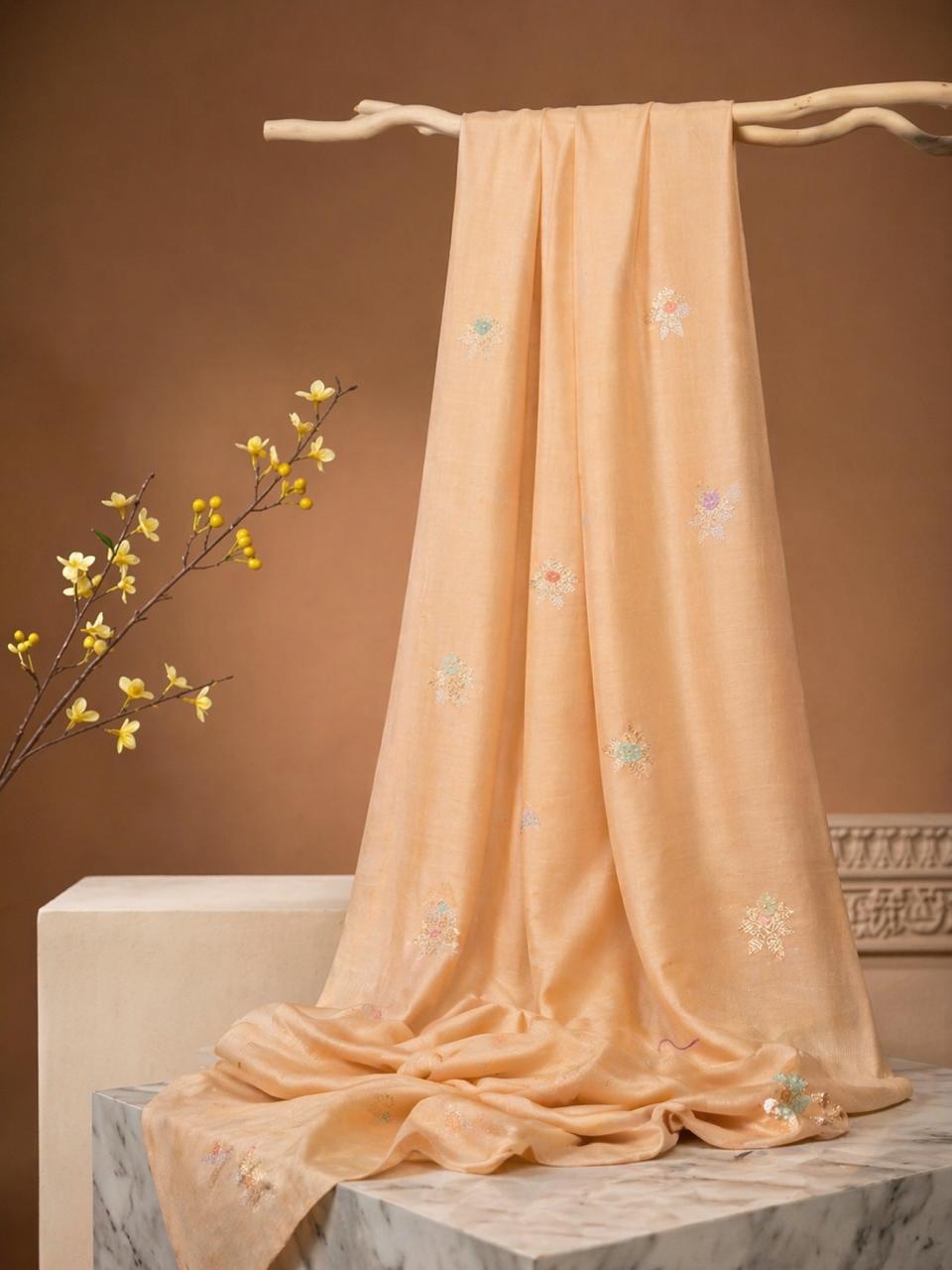 Warm Yellow Premium Cotton Fabric With Floral Motif