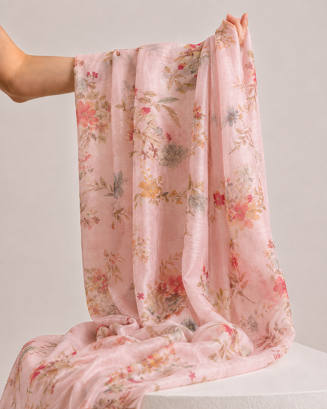 Pink Printed Mul Fabric