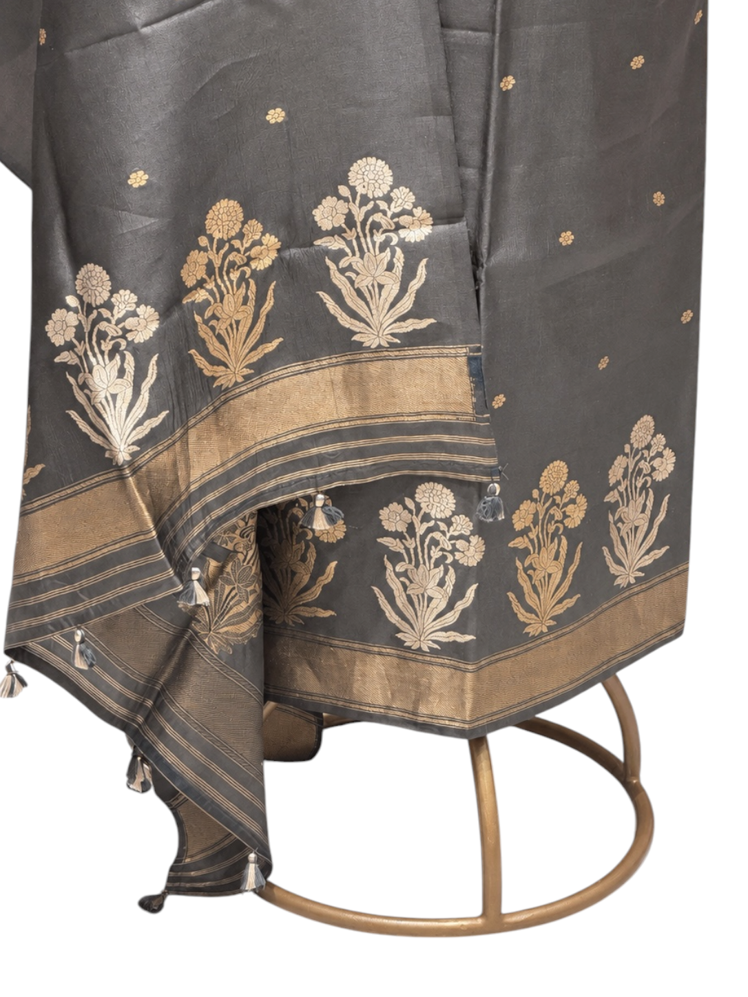 Grey Pure Silk Suit Set With Statement Bootas